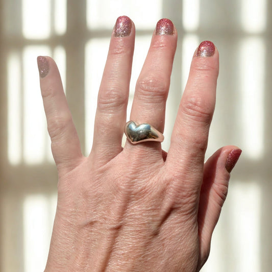 Puffy Heart Sterling Silver Signet Ring