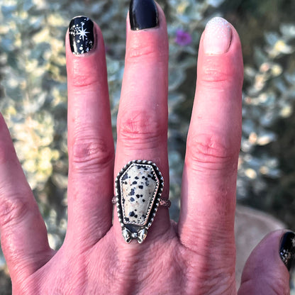 Dalmatian Jasper Sterling Silver Coffin Ring