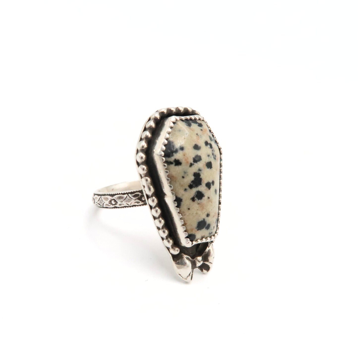 Dalmatian Jasper Sterling Silver Coffin Ring