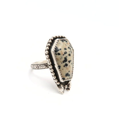 Dalmatian Jasper Sterling Silver Coffin Ring