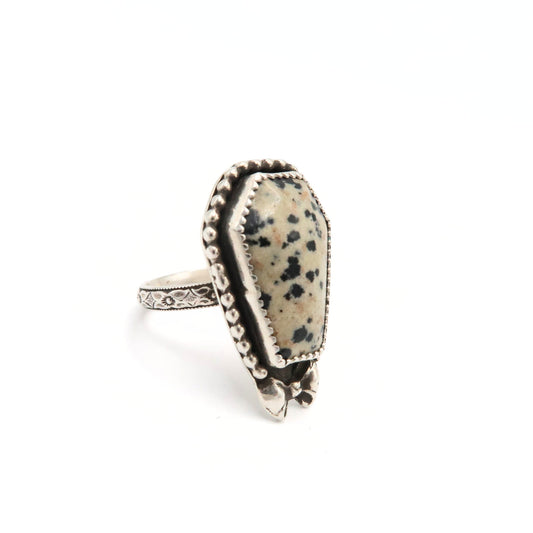 Dalmatian Jasper Sterling Silver Coffin Ring