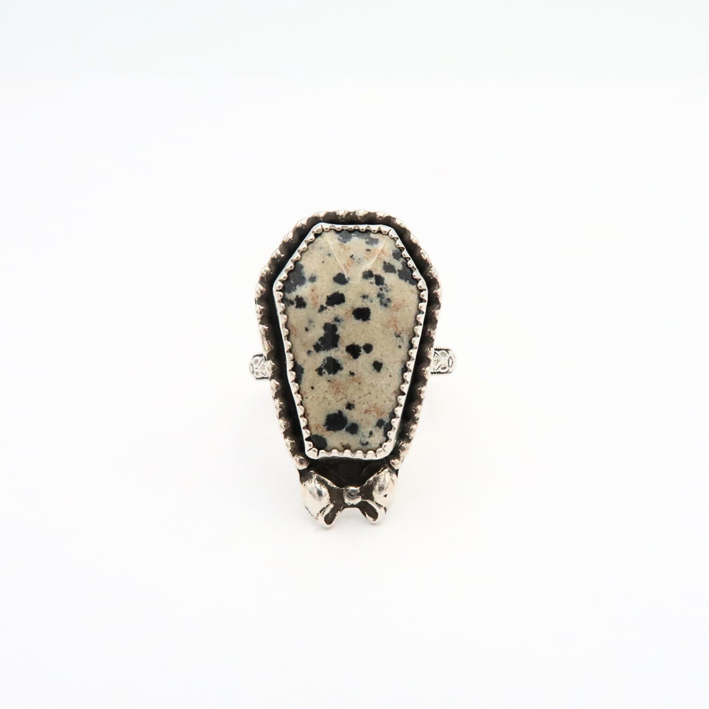 Dalmatian Jasper Sterling Silver Coffin Ring