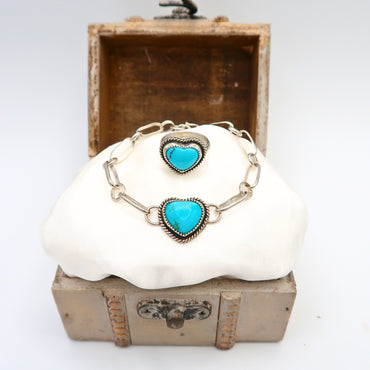 Kingman Turquoise Heart Sterling Silver Chunky Link Bracelet