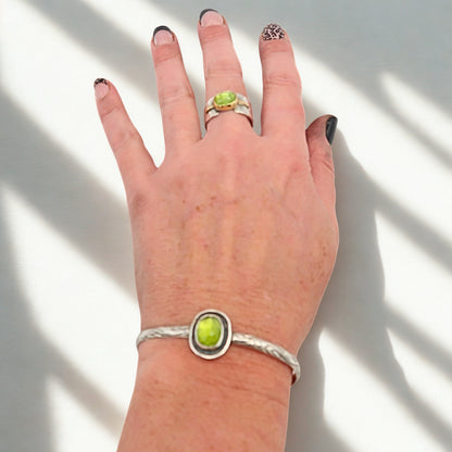 Peridot Gold and Silver Statement Ring