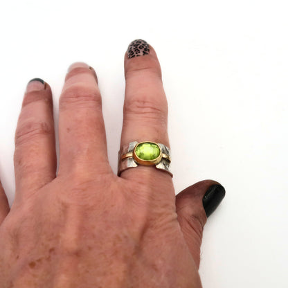 Peridot Gold and Silver Statement Ring