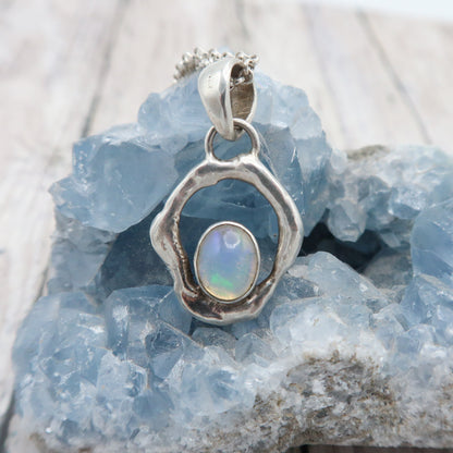 Ethiopian Opal and Silver Melt Pendant
