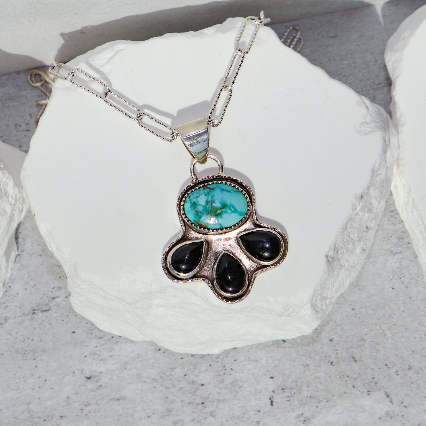 Sonoran Gold Turquoise and Onyx Pendant Necklace | Sterling Silver