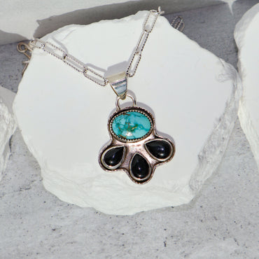 Sonoran Gold Turquoise and Onyx Pendant Necklace | Sterling Silver