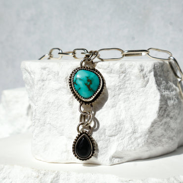 Sonoran Gold Turquoise and Onyx Statement Necklace | Sterling Silver