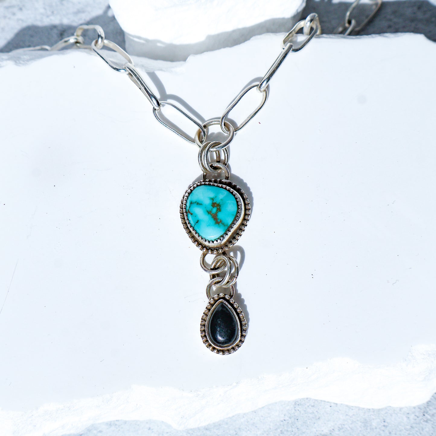 Sonoran Gold Turquoise and Onyx Statement Necklace | Sterling Silver