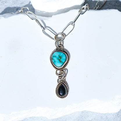 Sonoran Gold Turquoise and Onyx Statement Necklace | Sterling Silver