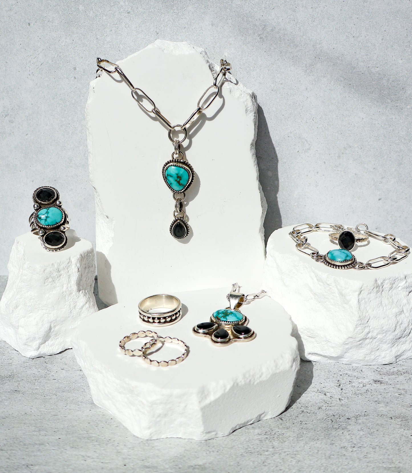 Sonoran Gold Turquoise and Onyx Statement Necklace | Sterling Silver