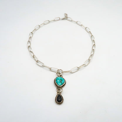 Sonoran Gold Turquoise and Onyx Statement Necklace | Sterling Silver