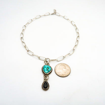 Sonoran Gold Turquoise and Onyx Statement Necklace | Sterling Silver