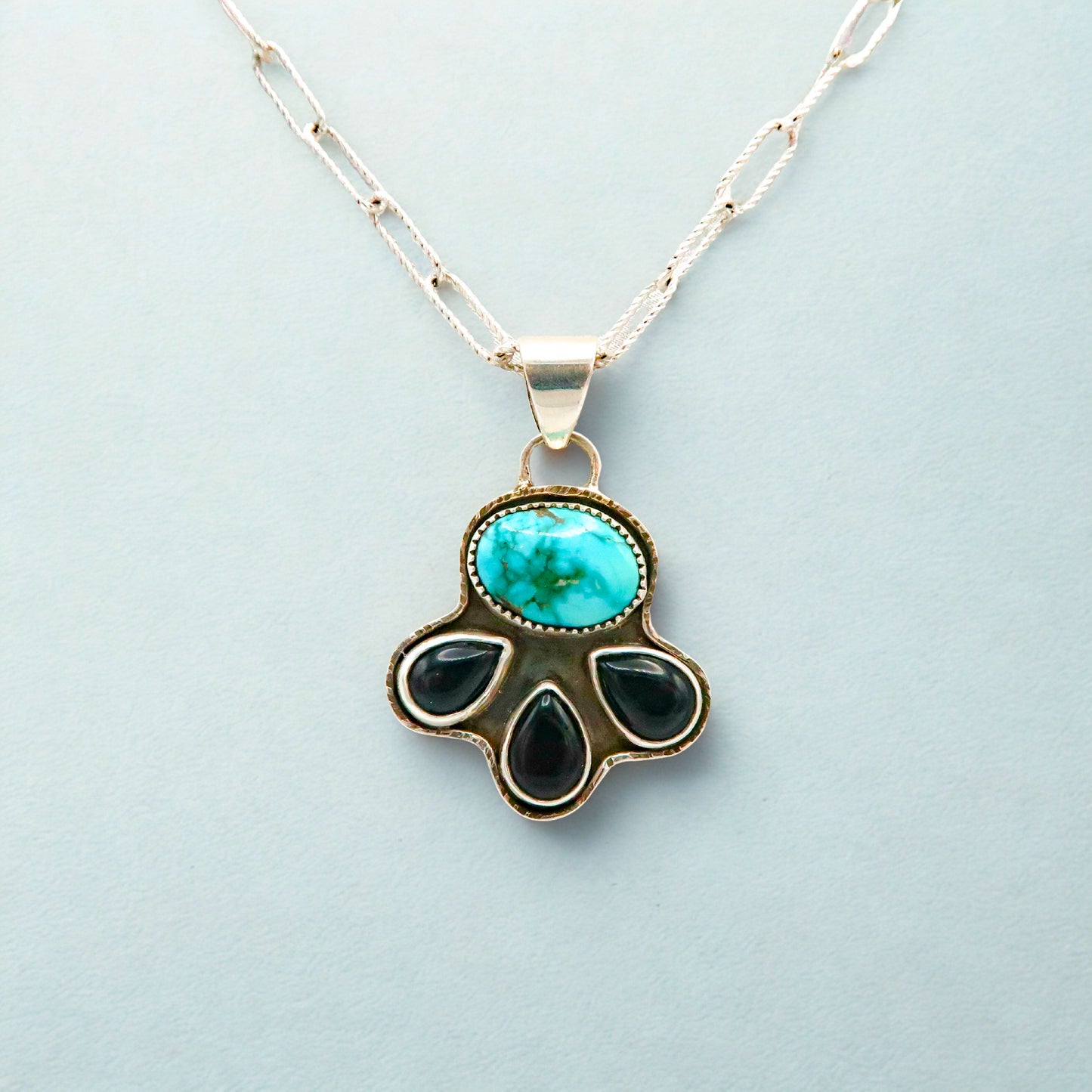 Sonoran Gold Turquoise and Onyx Pendant Necklace | Sterling Silver