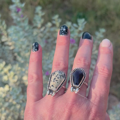Dalmatian Jasper Sterling Silver Coffin Ring